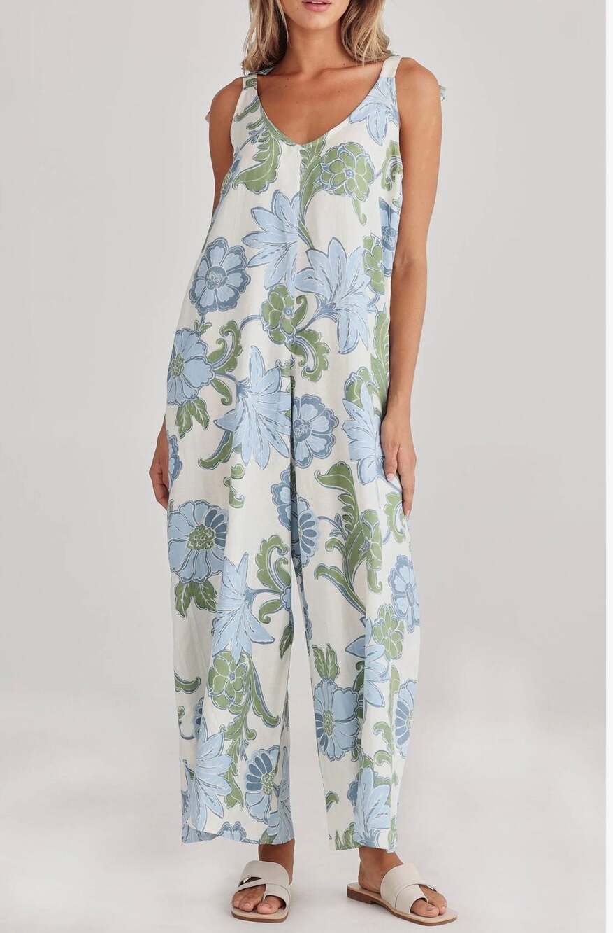 Talisman The Label Temple Floral Wide Leg Tie-Shoulder Jumpsuit in Ibiza